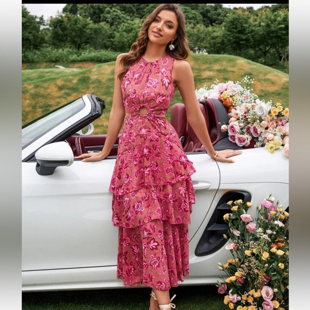 SHEIN pink floral midi/maxi dress